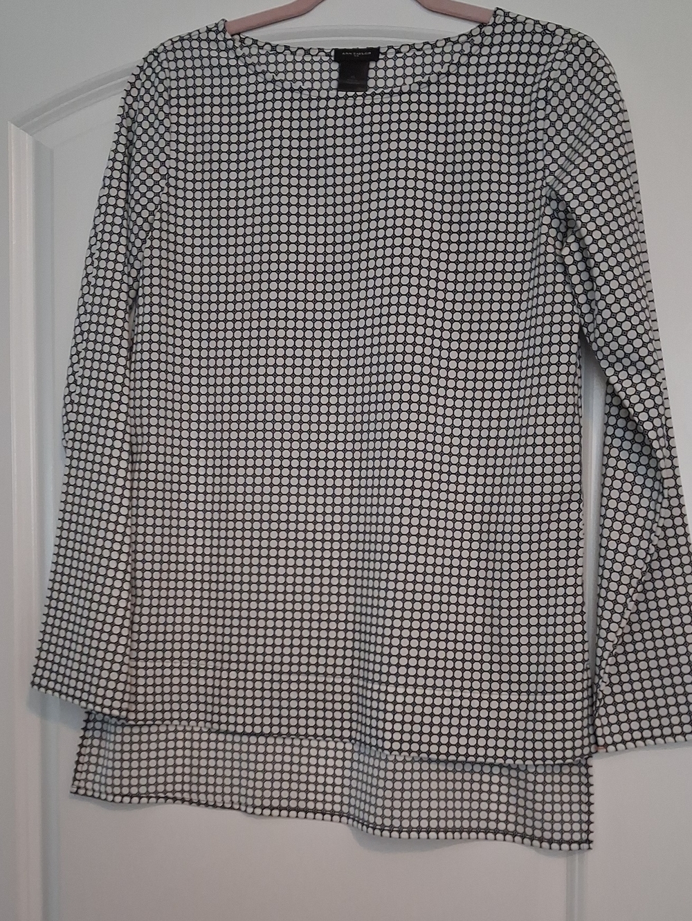 Ann Taylor Black and White Dot Print Long Sleeve Blouse